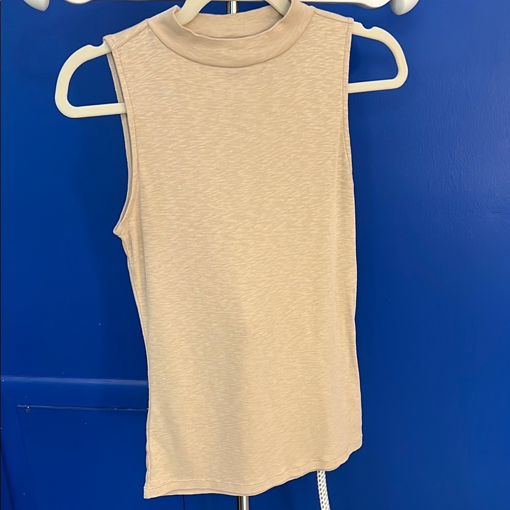 Ann Taylor Sleeveless Mock Neck Beige Tan Top